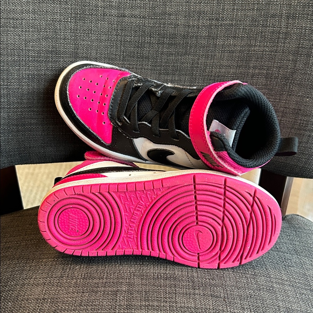 Nike Kids' Court Borough Mid 2 Basketball Shoe Black/White/Pink 11Toddler - Picture 5 of 8